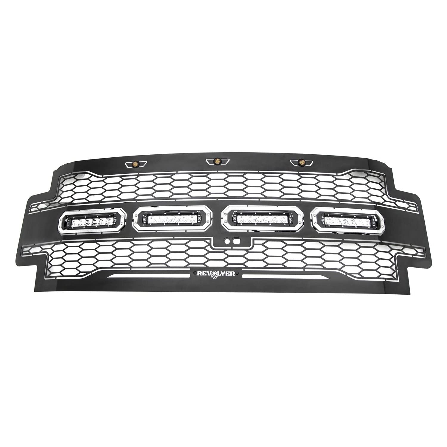 2017-2019 T-Rex Grilles Super Duty Revolver Grille, Black, 1 Pc, Replacement with (4) 6" LEDs, Fits Vehicles with Camera - PN #6515631