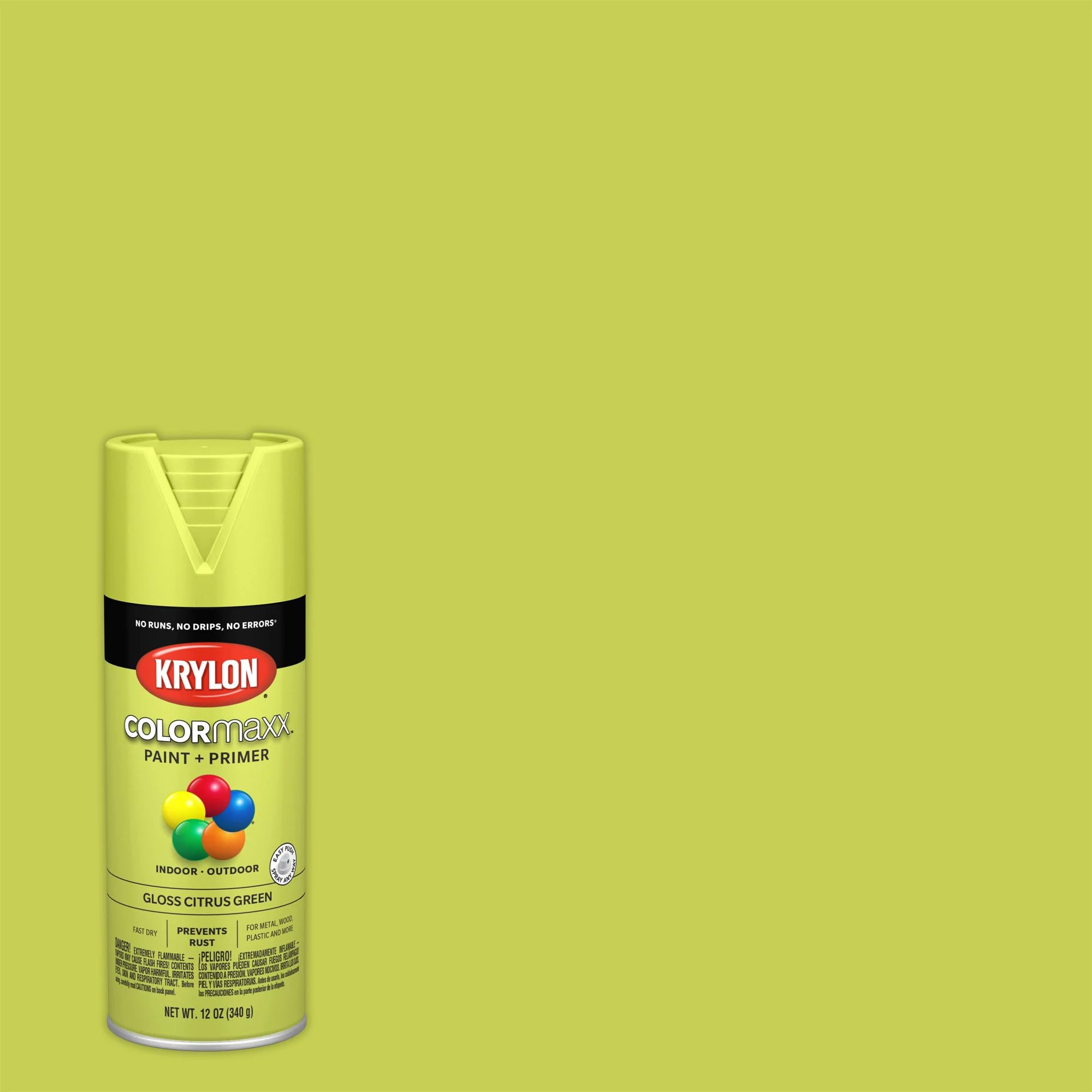 Krylon K05512007 Spray Paint and Primer COLORmaxx for Indoor/Outdoor Use, Gloss Citrus Green, 12 Ounce (Pack of 1)