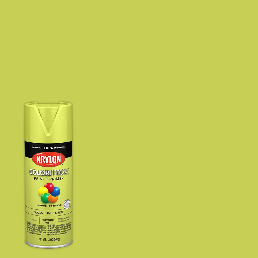 Krylon K05512007 Spray Paint and Primer COLORmaxx for Indoor/Outdoor Use, Gloss Citrus Green, 12 Ounce (Pack of 1)