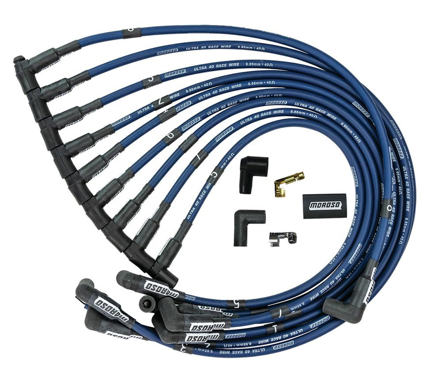 Moroso Blue 73664 Ultra 40 Spark Plug Wire Set, Fits Small Block Chevy Engines w/HEI Distributor, 90 Degree Plug Ends