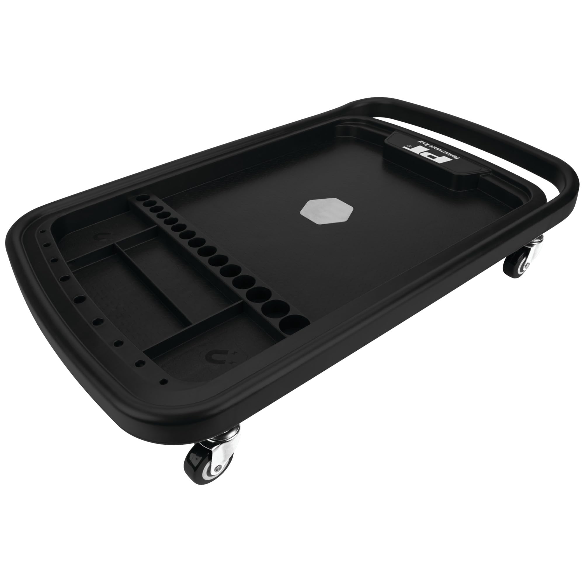 W85039 Performance Tool 2-in-1 Adjustable Mobile Tool Table - Swivel Casters, Removable Magnetic Tool Tray, Steel, Black