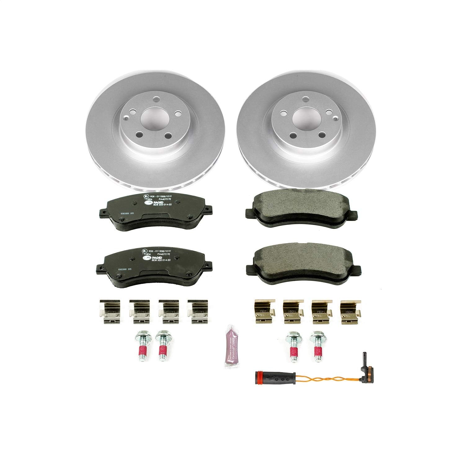 Power Stop ESK6603 Euro-Stop Front Brake Kit and 1 Front Sensor Wire For Mercedes-Benz GLK250 2013-2015, Mercedes-Benz GLK350 2010-2015 [Model Specific]