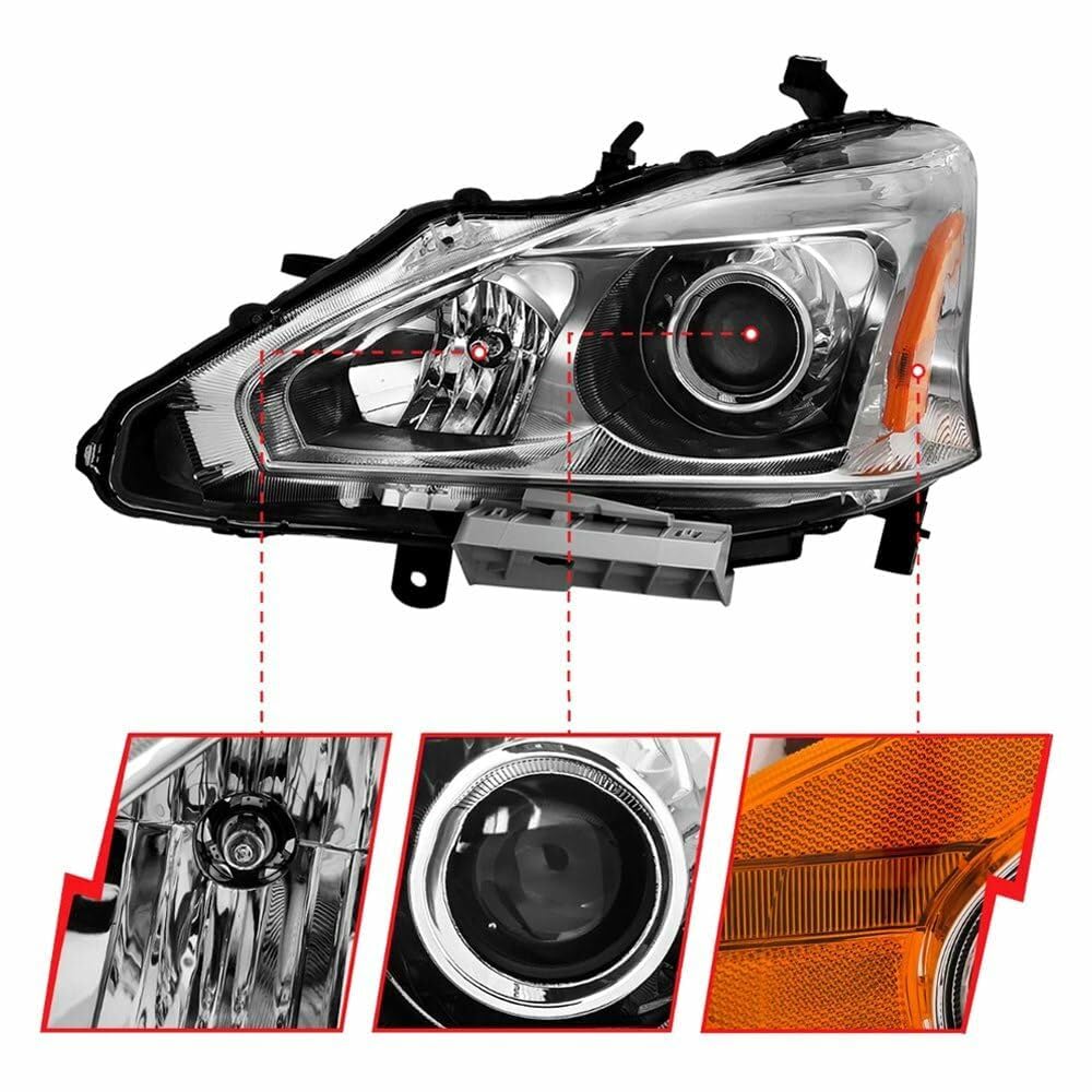 2013-2015 Nissan Altima ANZO Projector Headlight Chrome Amber
