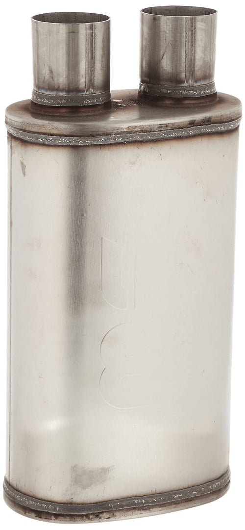 Performance MagnaFlow Exhaust Muffler 14210: 2.5"/2.5" Inlet/Outlet, 5x8x14" Oval, Stainless Steel, Brushed Finish