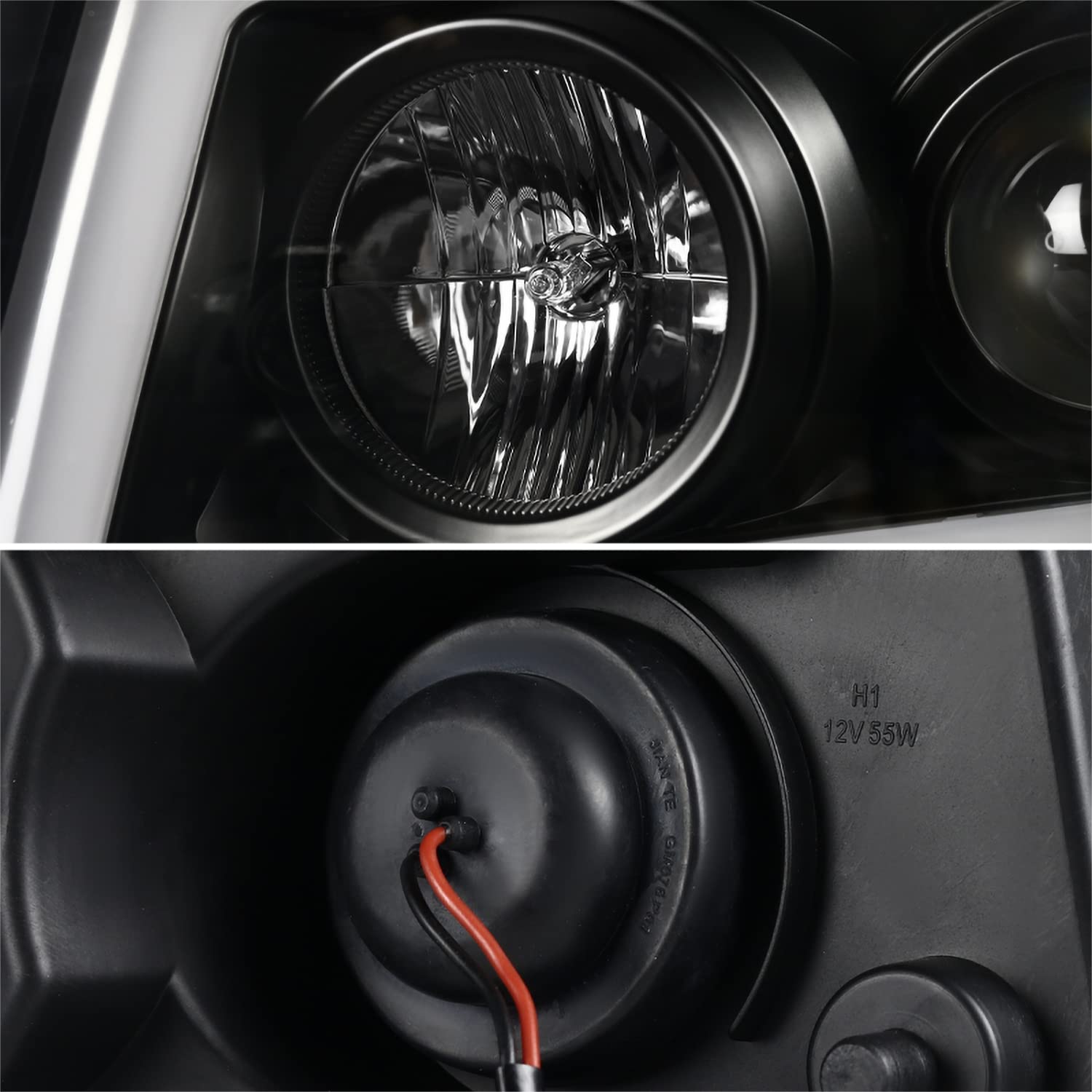 Black LED Bar Projector Headlights SPEC-D TUNING Compatible with 2007-2014 Chevy Avalanche, Tahoe, Suburban, Left + Right Pair Headlamps Assembly