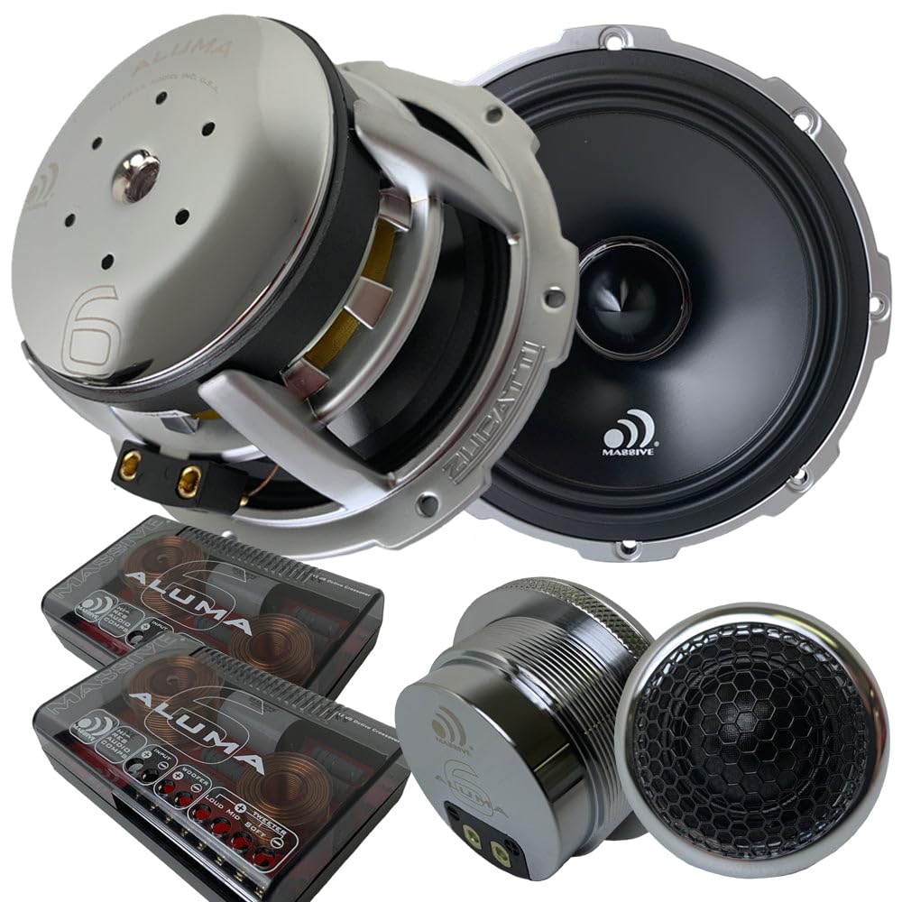 ALUMA 6 Massive Audio – 6.5 Inch, 300 Watts RMS and 500 Watts MAX, 25mm Silk Dome Tweeter, 2 Ohm, 12dB Linkwitz–Riley Crossover, Component Kit Speakers. Sold as Pair