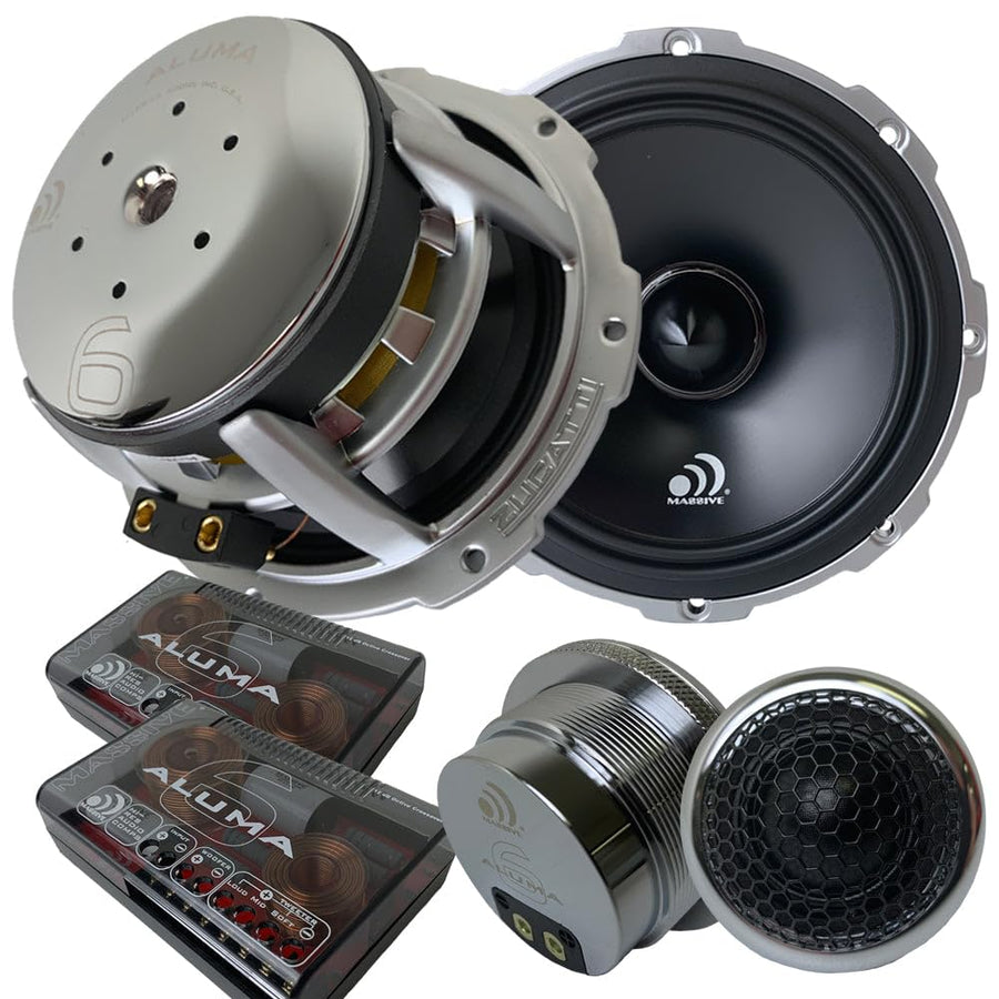 ALUMA 6 Massive Audio – 6.5 Inch, 300 Watts RMS and 500 Watts MAX, 25mm Silk Dome Tweeter, 2 Ohm, 12dB Linkwitz–Riley Crossover, Component Kit Speakers. Sold as Pair