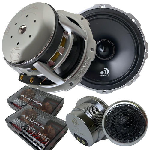 ALUMA 6 Massive Audio – 6.5 Inch, 300 Watts RMS and 500 Watts MAX, 25mm Silk Dome Tweeter, 2 Ohm, 12dB Linkwitz–Riley Crossover, Component Kit Speakers. Sold as Pair