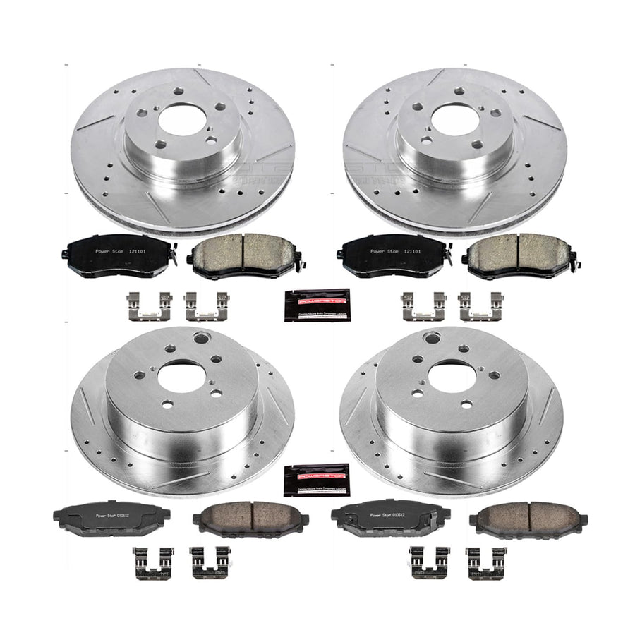 Power Stop K6113 Z23 Carbon Fiber Brake Pads Front and Rear with Drilled & Slotted Brake Rotors Kit For Subaru Impreza 2012-2016 [Model Specific]