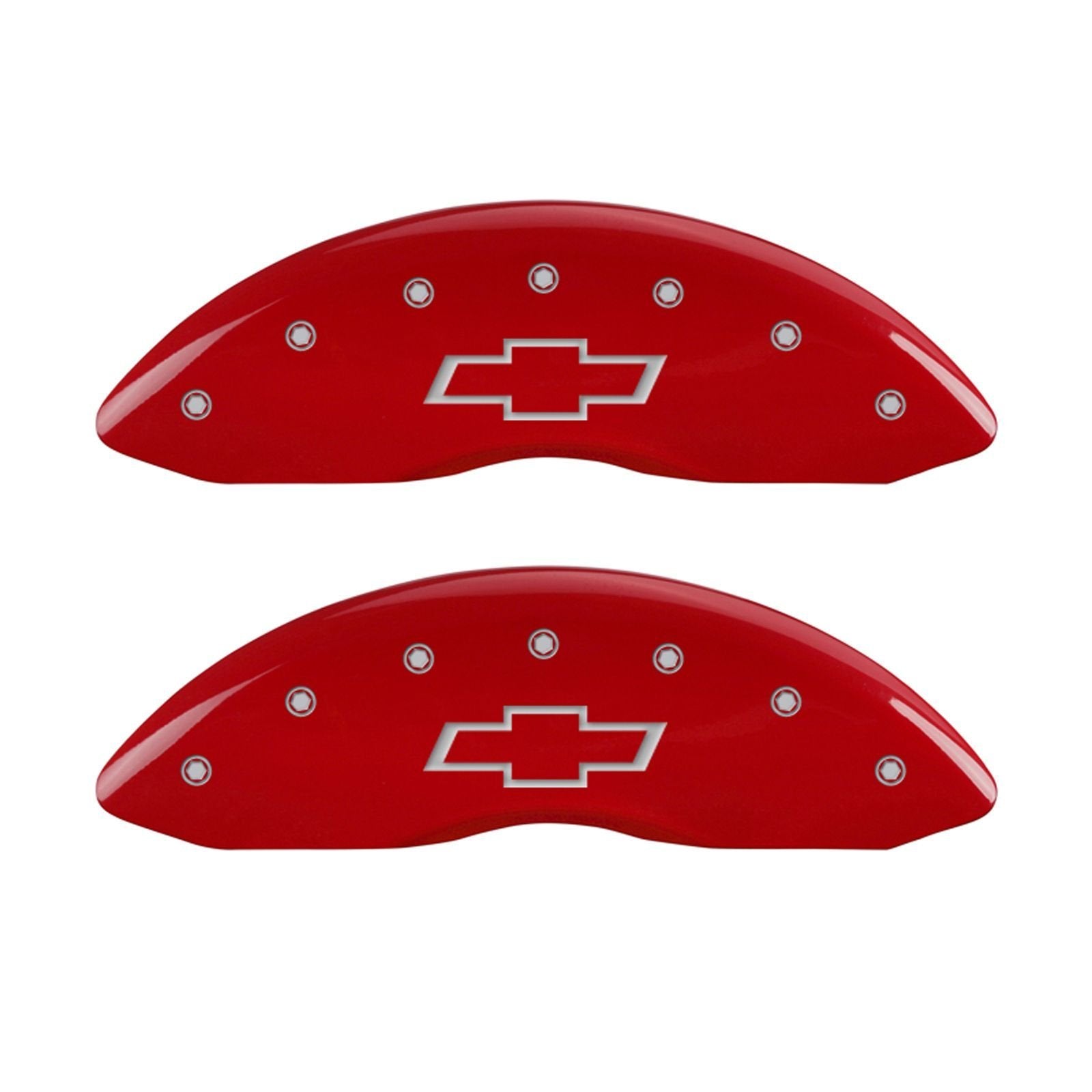 MGP Caliper Covers 'Bowtie' 14217SBOWRD Engraved Caliper Cover with Red Powder Coat Finish and Silver Characters, (Set of 4)