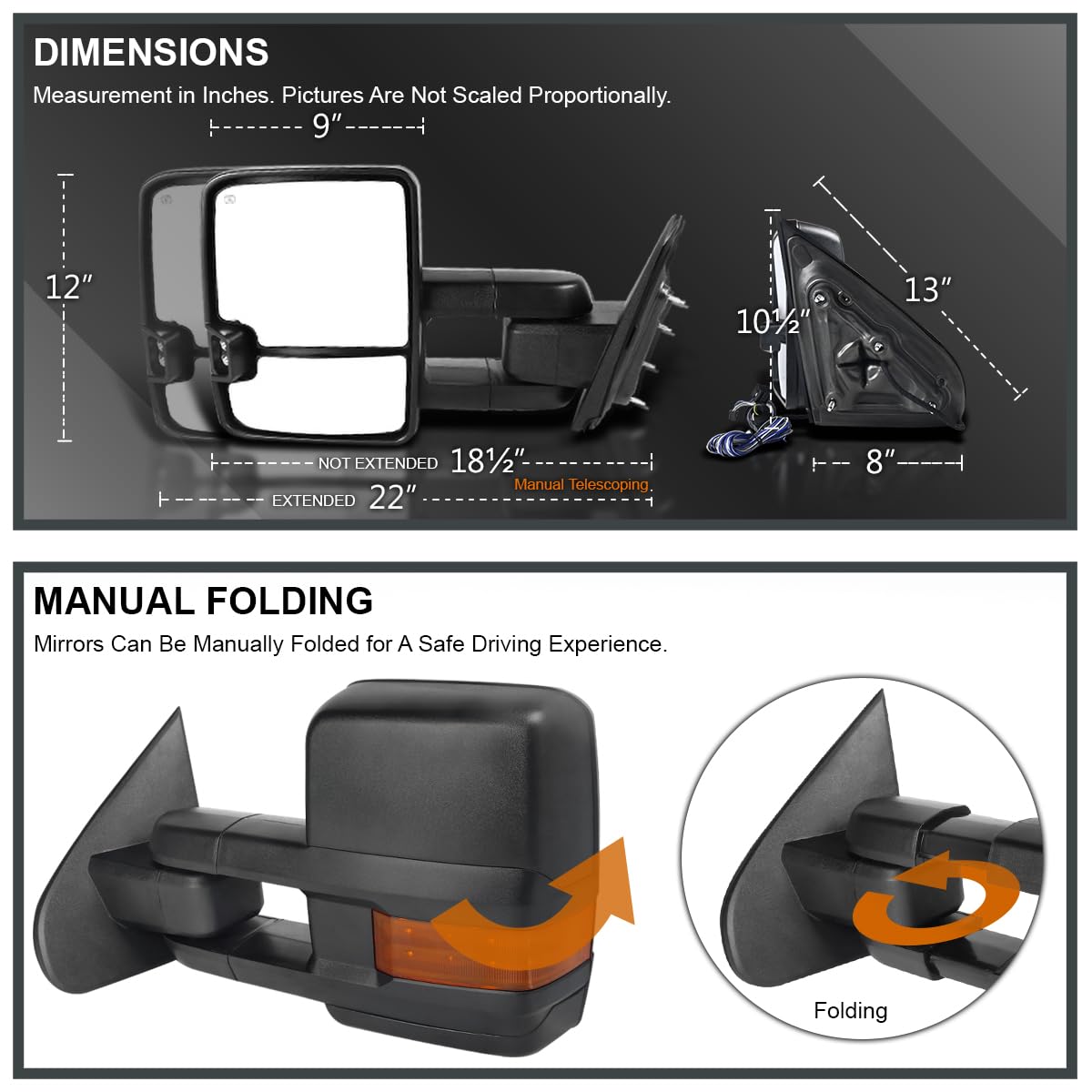 Spec-D Tuning Power Heated Black Towing Mirrors w/Temp Sensor w/LED Signal Compatible with 2014-2018 Chevy Silverado GMC Sierra 1500 2500HD 3500HD Left + Right Pair