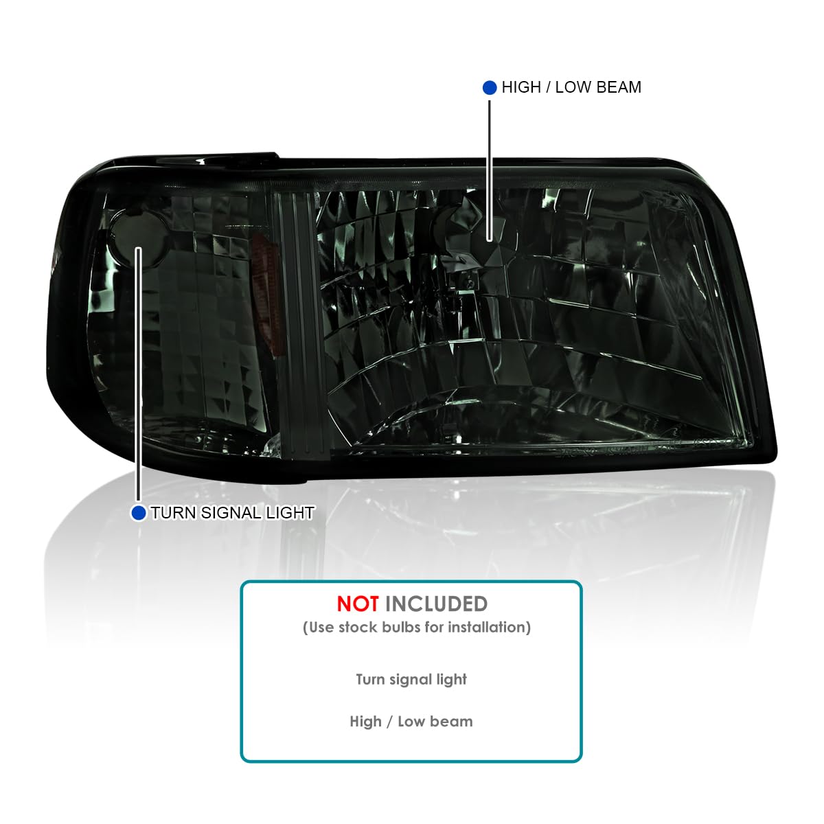 Smoke Headlights + Corner Lights SPEC-D TUNING Compatible with 1993-1997 Ford Ranger L+R Pair Head Light Lamp Assembly