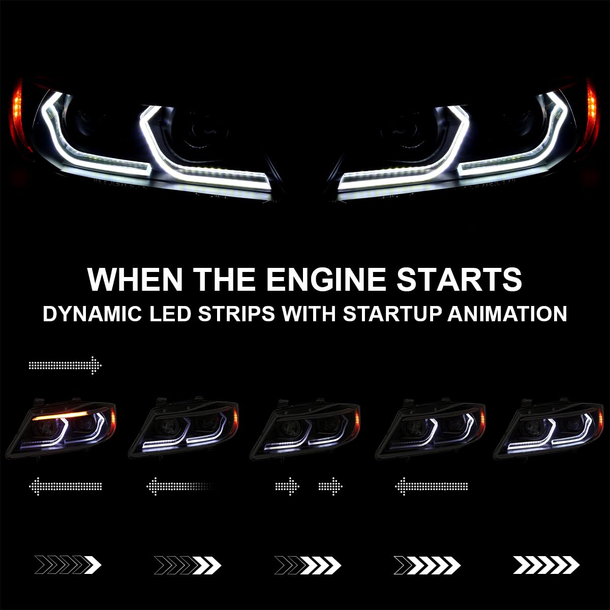 Black Smoke SPEC-D TUNING Dual Projector Headlights with 3D LED Tube and Startup Animation Compatible with 2006-2011 BMW 3-Series E90 Sedan/E91 Wagon, Left + Right Pair Headlamps Assembly