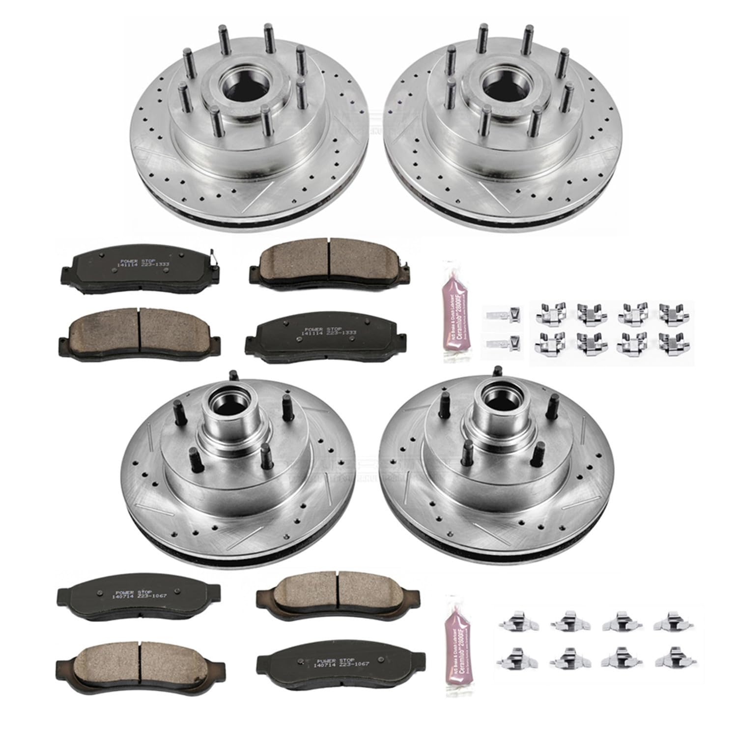 Power Stop K5589 Z23 Carbon Fiber Brake Pads Front and Rear with Drilled & Slotted Brake Rotors Kit For Ford F-250 Super Duty 2009-2010 [Model Specific]