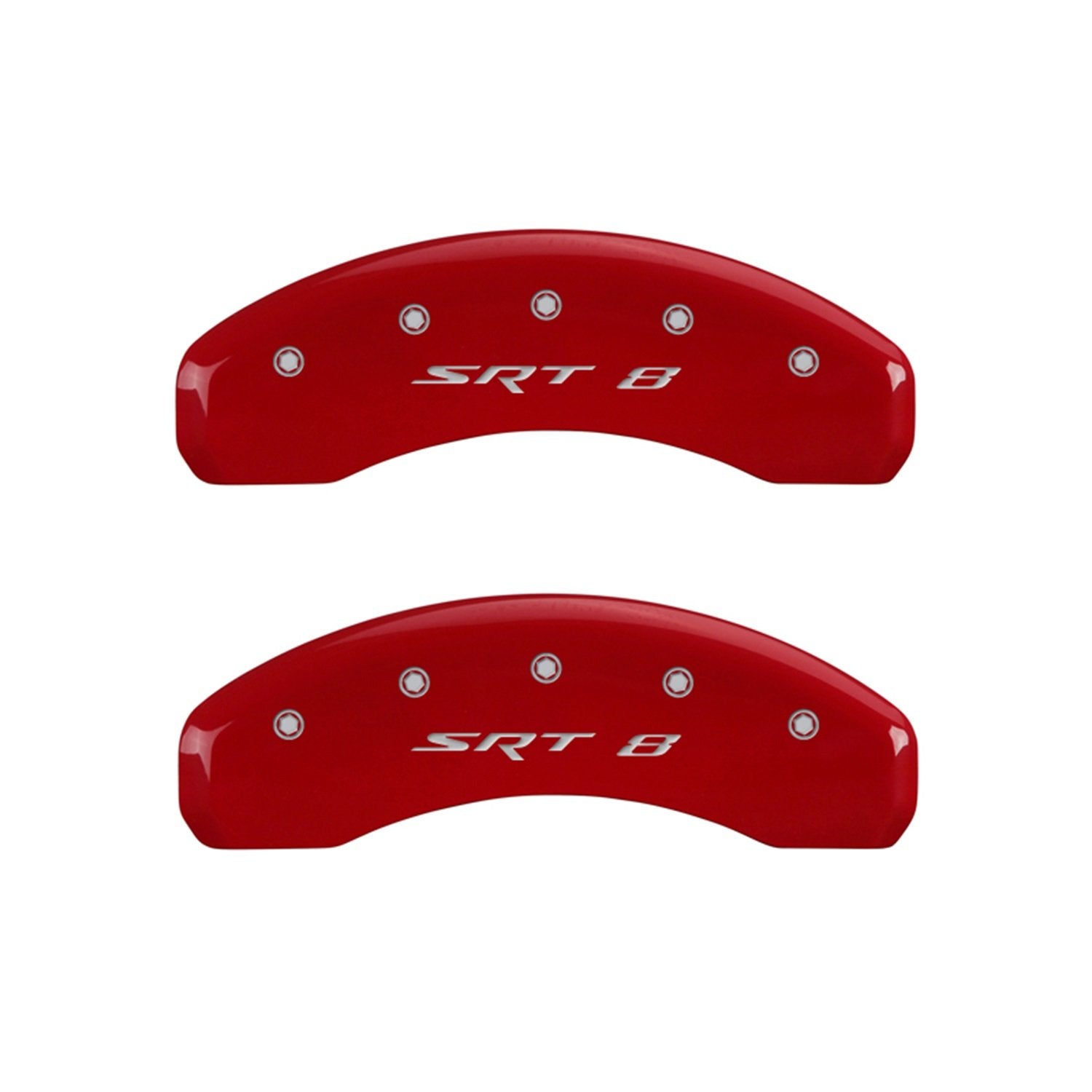 MGP Caliper Covers 'SRT8' (12088SSR8RD) Engraved Front and Rear Caliper Cover with Red Powder Coat Finish and Silver Characters, (Set of 4)