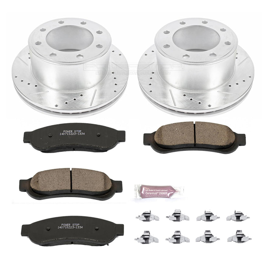 Power Stop K5578 Rear Brake Pads Z23 Carbon Fiber with Drilled & Slotted Brake Rotors Kit For Ford F-250 Super Duty 2010-2012, Ford F-350 Super Duty 2010-2012 [Model Specific]