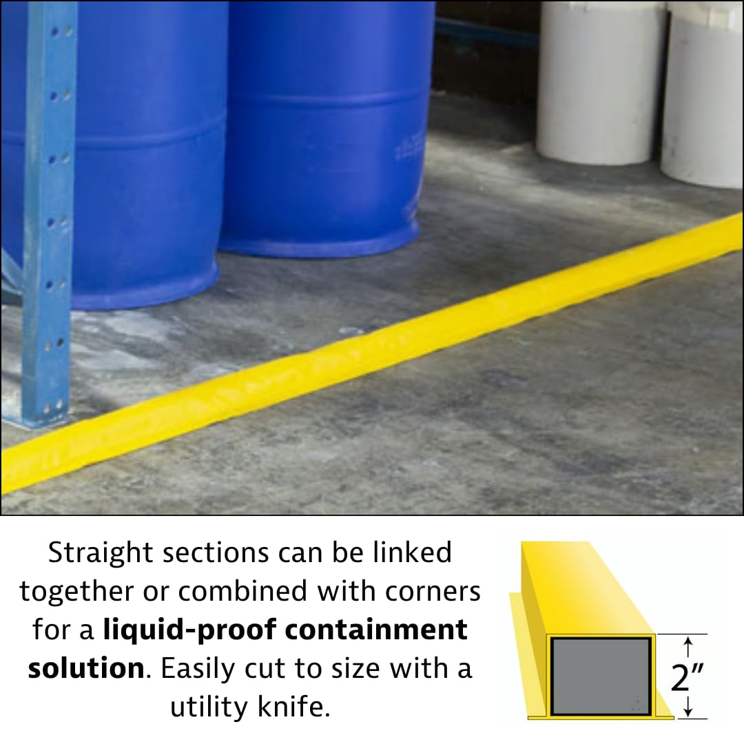 Justrite Fuel Spill Containment Curbs Make-A-Berm™ 15' Long x 2" High Straight Section, Custom Chemical Spill Containment Berm System, Yellow PVC Coated Fabric, Made in The USA, 28466