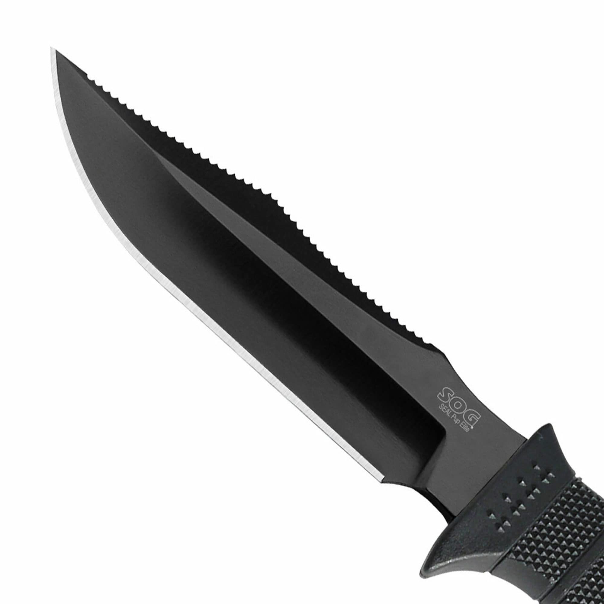 SEAL Pup Elite Survival Knife - SOG Fixed Blade Knives with Sheath, Hunting Knife w/ 4.85 Inch AUS-8 Bowie Knife Blade for a Tactical Knife (E37SN-CP)