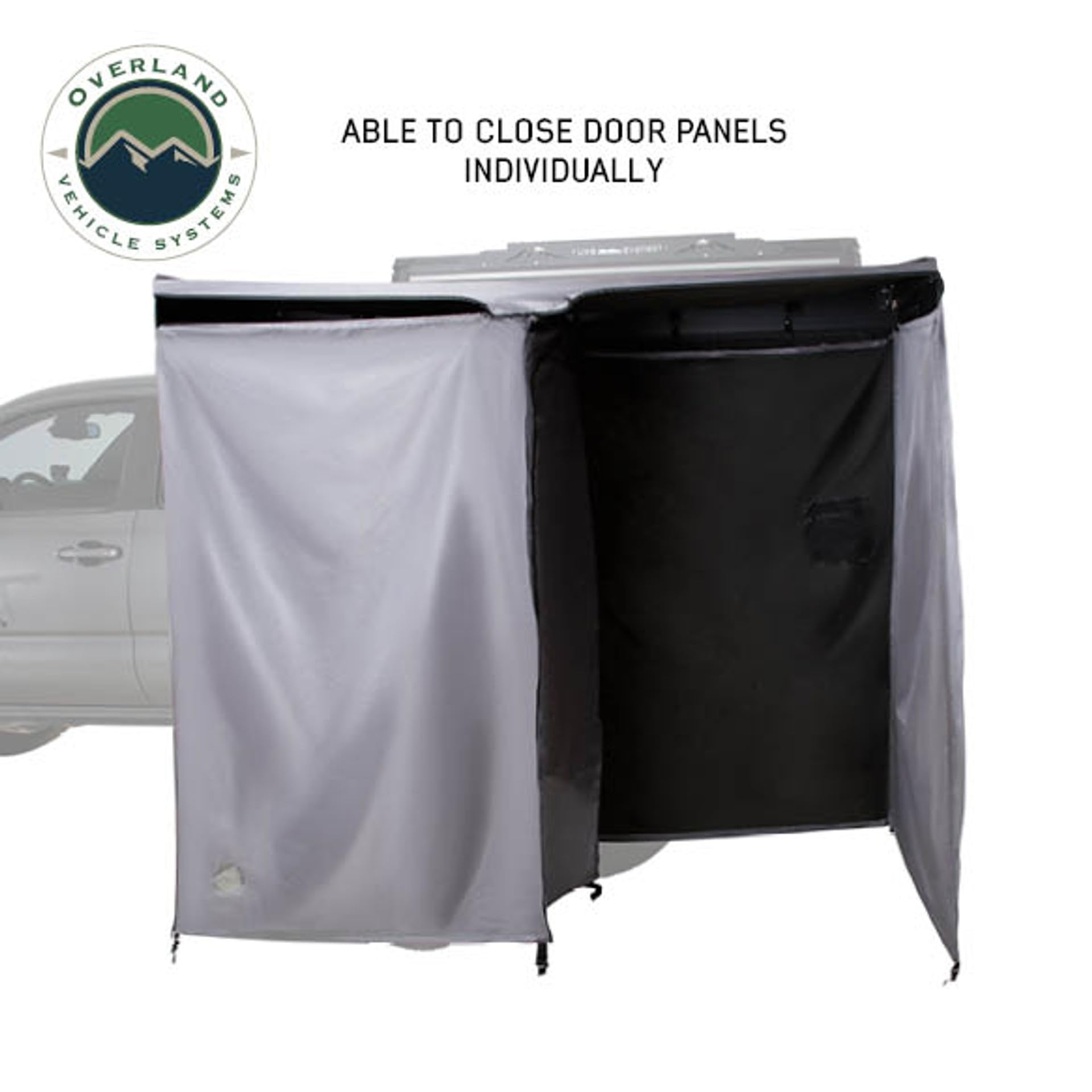 HD Nomadic Shower - Overland Vehicle Systems Quick Deploying Double Shower, 42" x 84", Grey Body, Green Trim W/Black Travel Bag and Floor Basin
