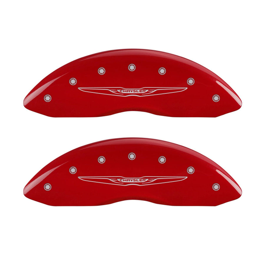 Chrysler Wing Style 2 MGP Caliper Covers 32003SCW2RD with Red Powder Coat Finish and Silver Characters, (Set of 4)