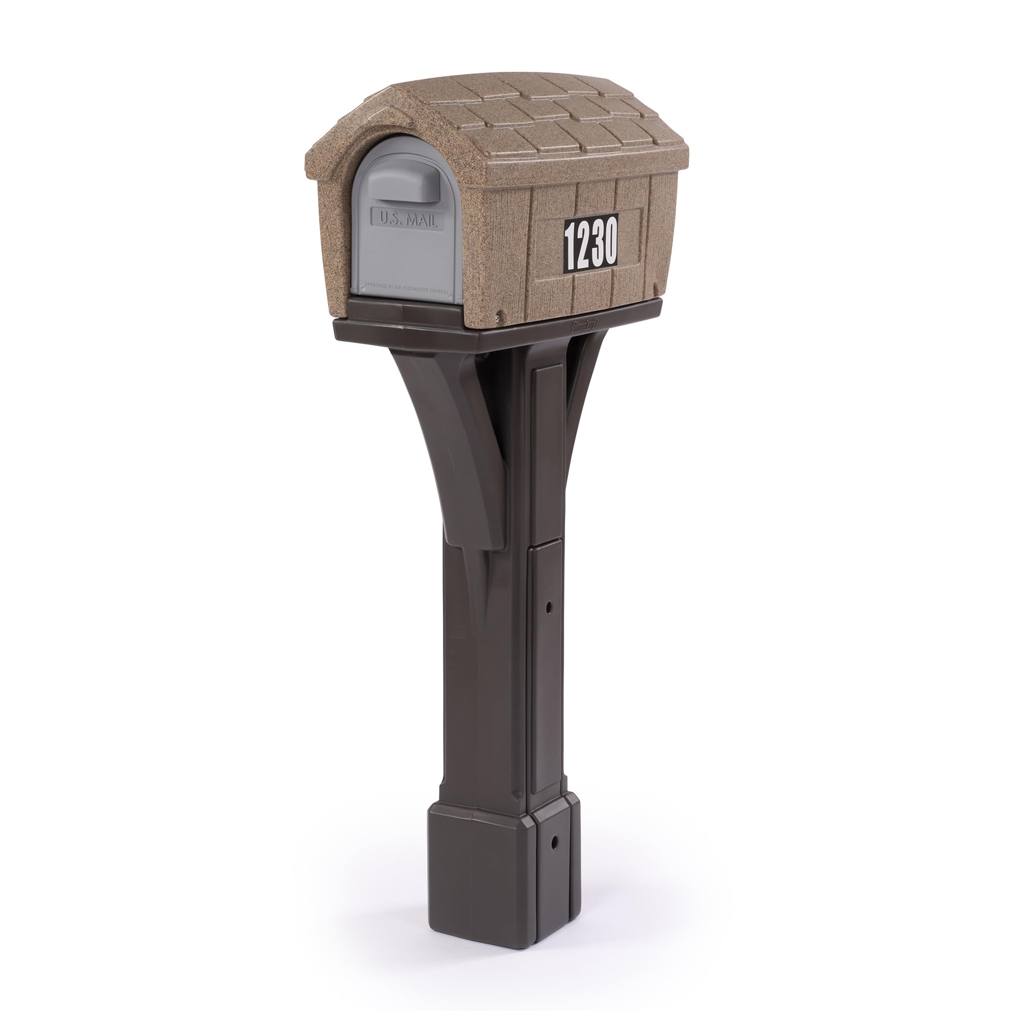Simplay3 Mailbox Classic Home Plastic Residential & Post Mount Combo Kit with 2 Access Doors - Washed Stone/Espresso Brown, Made in USA