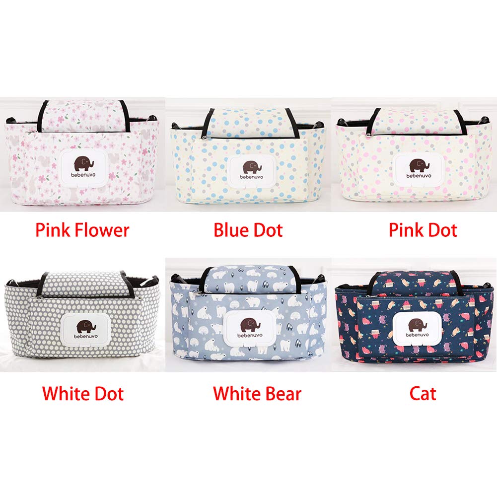 6SHINE Travel Bag Organiser Bag with Webbing Handle Backpack Shoulder Straps, Stroller Bag Hanging Nylon Sundries Organizer Diaper Store Large Capacity Universal