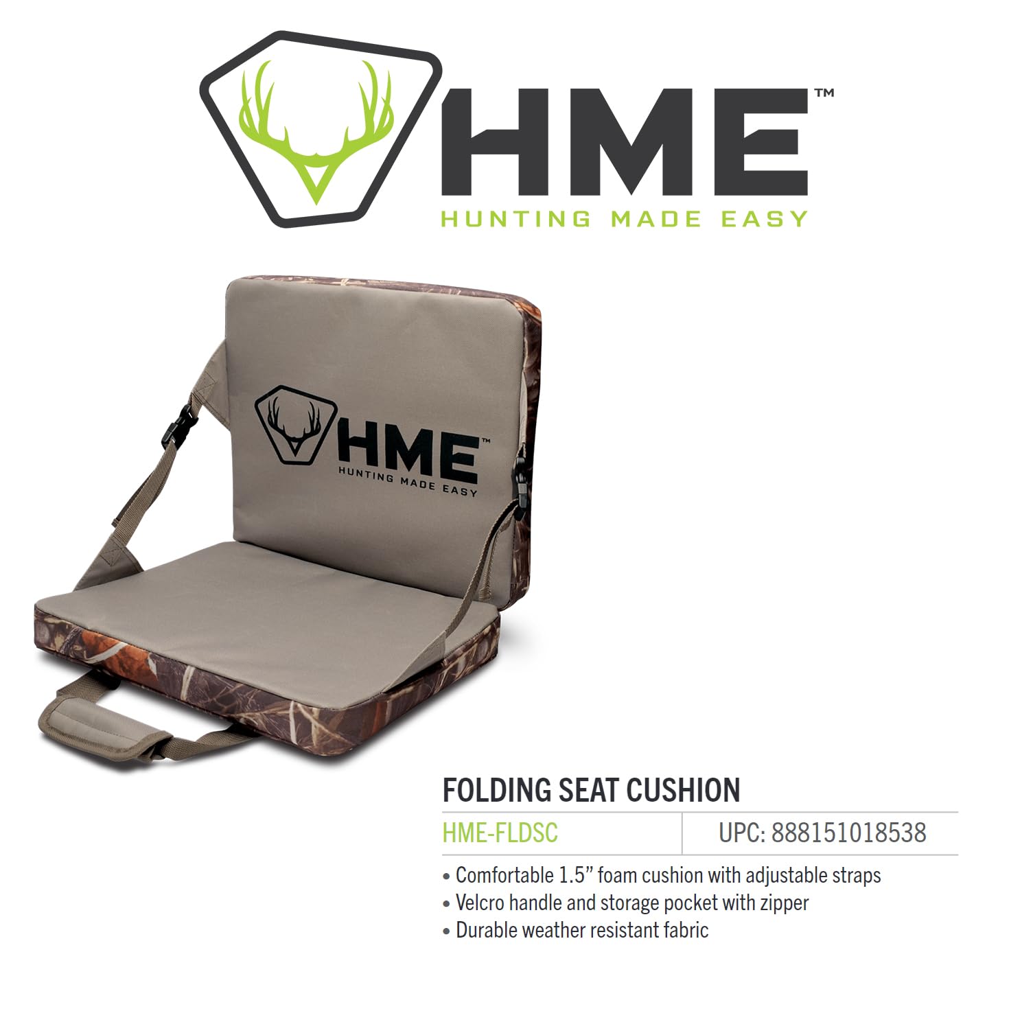 HME Portable Durable Compact Comfortable Weather-Resistant Versatile Hunting Folding Seat Foam Cushion with Adjustable Straps and Storage Pocket