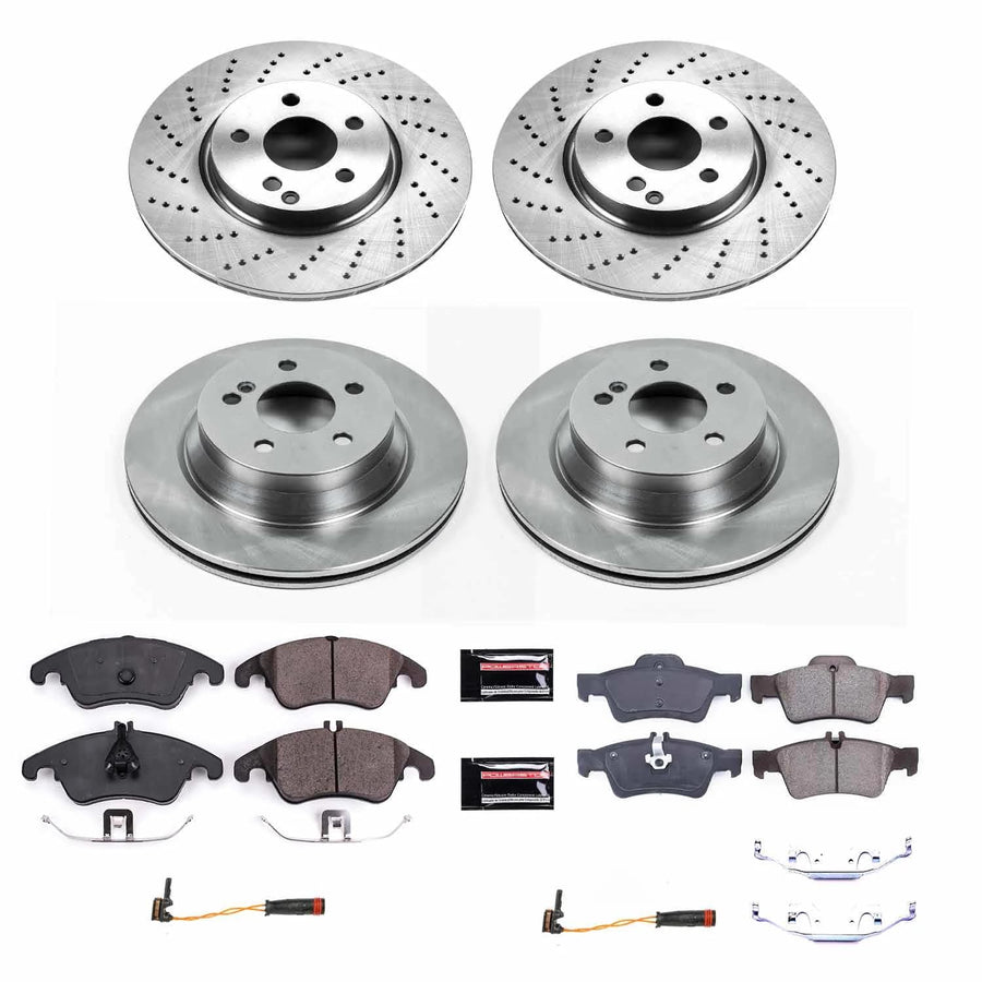 Power Stop Autospecialty KOE7830 Front and Rear Replacement Brake Kit-OE Brake Rotors & Ceramic Brake Pads and 1 Front & 1 Rear Sensor Wires For Mercedes E350, Mercedes E400 [Model Specific]