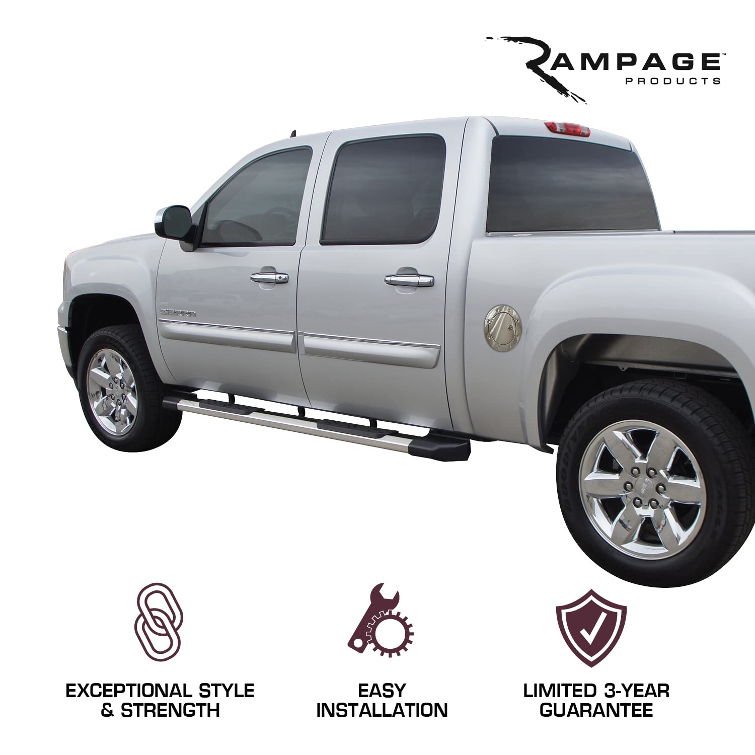 Xtremeline Rampage Products Side Bars Universal Fit | Pair, 90" Length, Stainless Steel, Polished | 14190 | Universal Fit