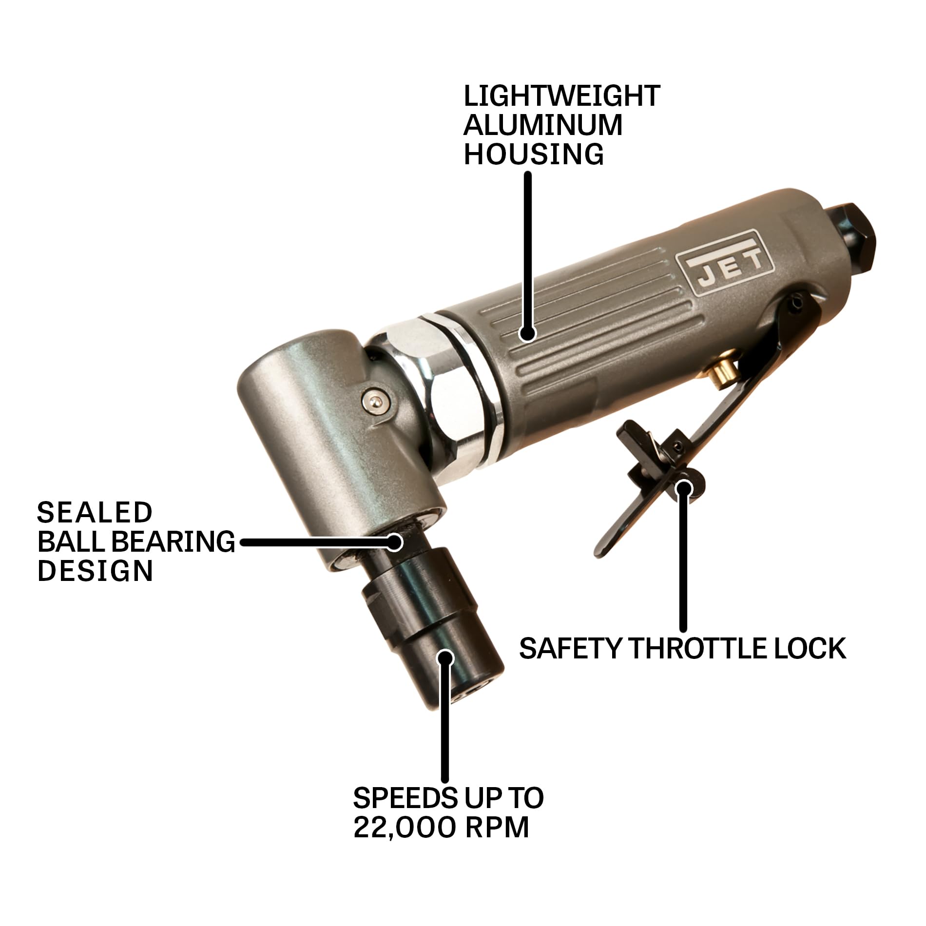 JET Pneumatic 1/4-Inch Right-Angle Die Grinder, 22000 RPM (JAT-403), Gray