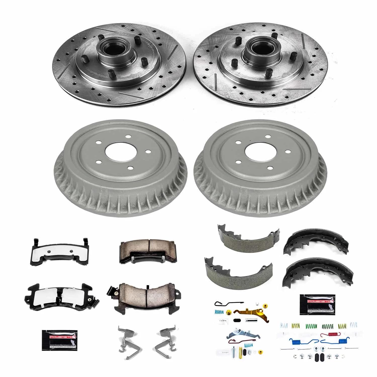 Power Stop Brake Kit Front and Rear For 1995 1996 1997 Chevrolet Blazer - Truck & Tow Carbon Fiber Ceramic Pads, Drums, & Drilled and Slotted Rotors Replacement, K15054DK-36