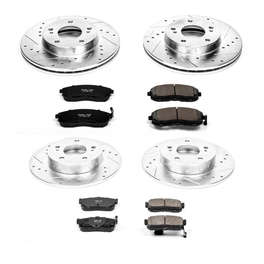 Power Stop K662 Z23 Carbon Fiber Brake Pads Front and Rear with Drilled & Slotted Brake Rotors Kit For INFINITI I30 1996-1999, Nissan Maxima 1995-1999 [Model Specific]