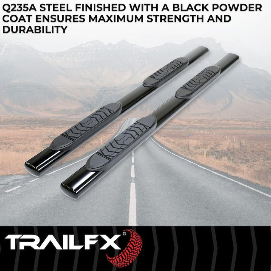 Trailfx Side Step Bars 2023–2025 GMC Sierra 1500 Fits 5 Inch Oval Straight Nerf Bars with Step Pads Black Semi-Gloss Powder-Coated Steel Welded End Caps Rocker Panel Mount Set of 2 TrailFX A7087B