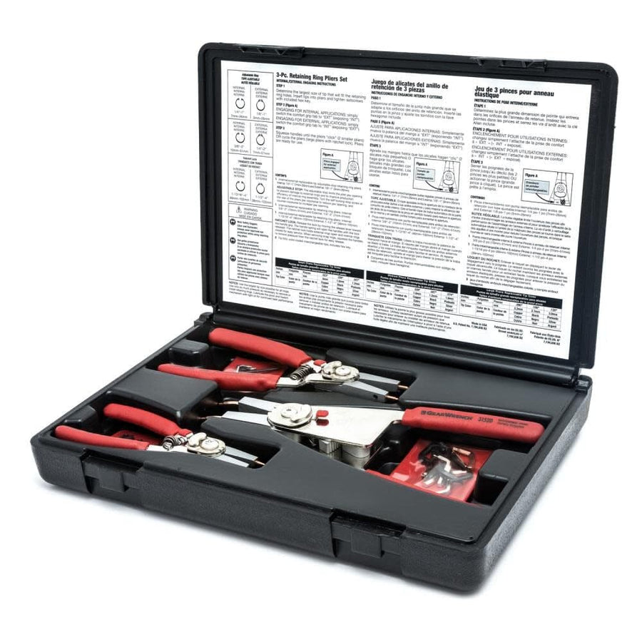 3 Pc. GEARWRENCH Interchangeable Tip Convertible Retaining Ring Plier Set with Tips - 68-079G