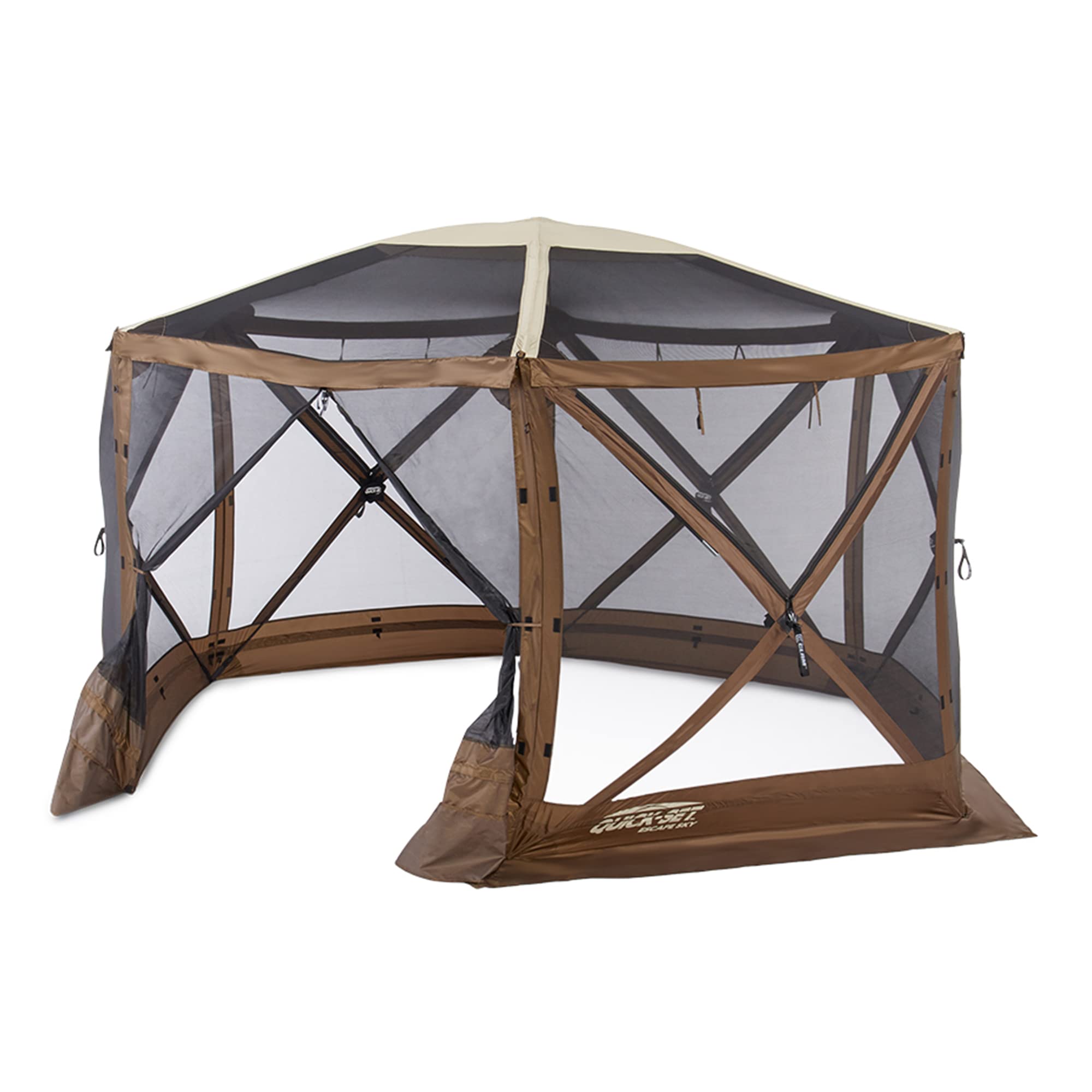 Clam Quick-Set Shelter Sky Screen – 8-Person Pop-Up Tent with Screened Roof for Airflow & Stargazing, 140" x 140", Brown, Instant Setup, Oversized Carry Bag – Camping, Tailgating, Outdoor Use