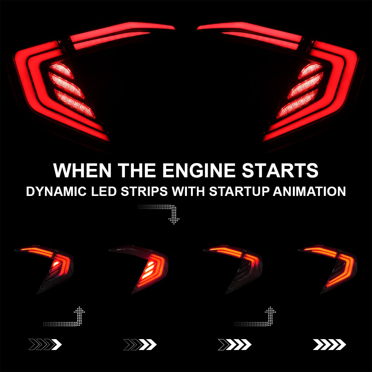 Black Tail Lights w/White LED Bars, SPEC-D TUNING Sequential LED Turn Signal, and Startup Animation Compatible with 2016-2021 Honda Civic 4-Door Sedan, Left + Right Pair Assembly