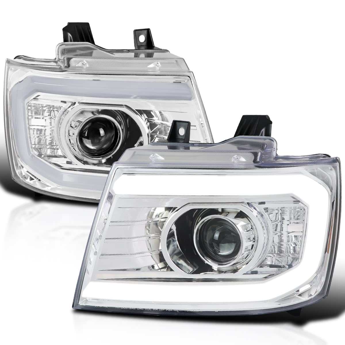 DRL LED Strip Projector Headlights SPEC-D TUNING Compatible with 2007-2014 Chevy Avalanche, Tahoe, Suburban 1500 2500, Left + Right Pair Headlamps Assembly