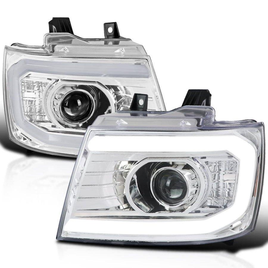 DRL LED Strip Projector Headlights SPEC-D TUNING Compatible with 2007-2014 Chevy Avalanche, Tahoe, Suburban 1500 2500, Left + Right Pair Headlamps Assembly