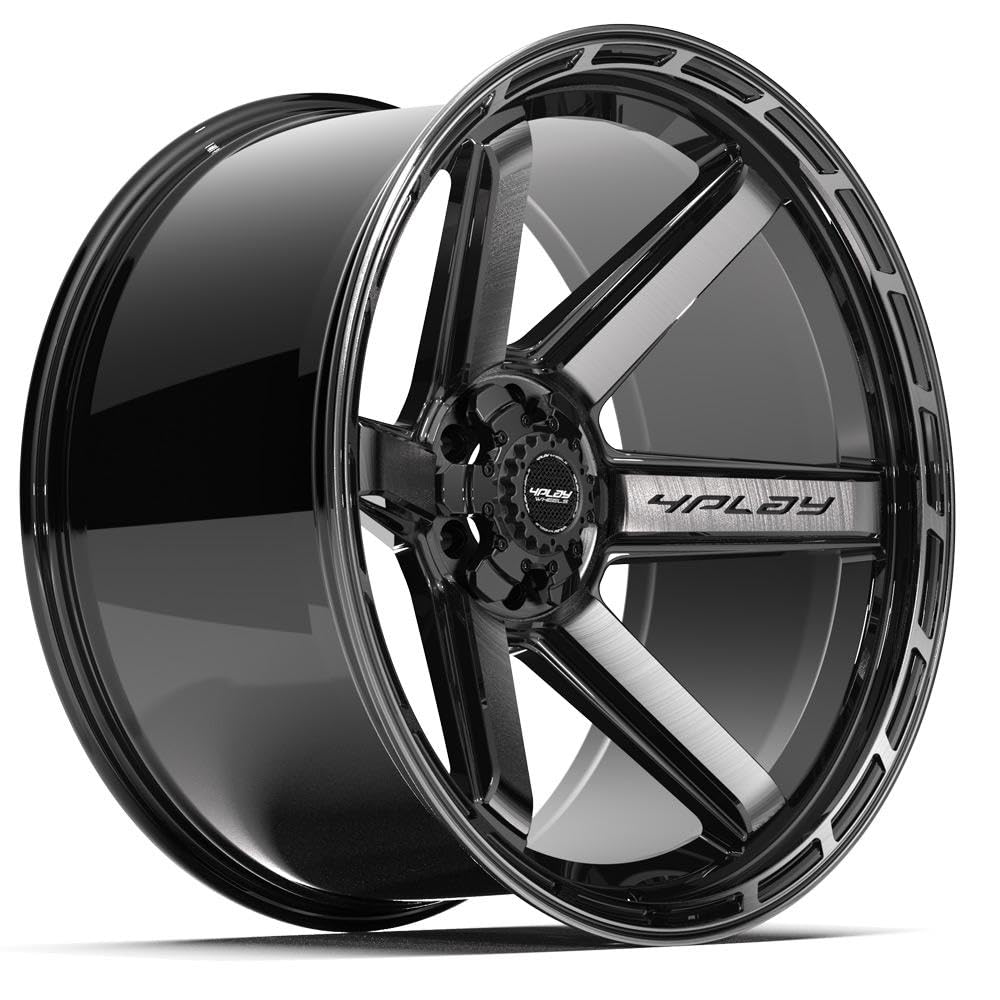 4PLAY Wheels 24 Inch Rim 4P63 Fits 6x135 & 6x139.7 24x12 Gloss Black Brushed with Tinted Clear (1)