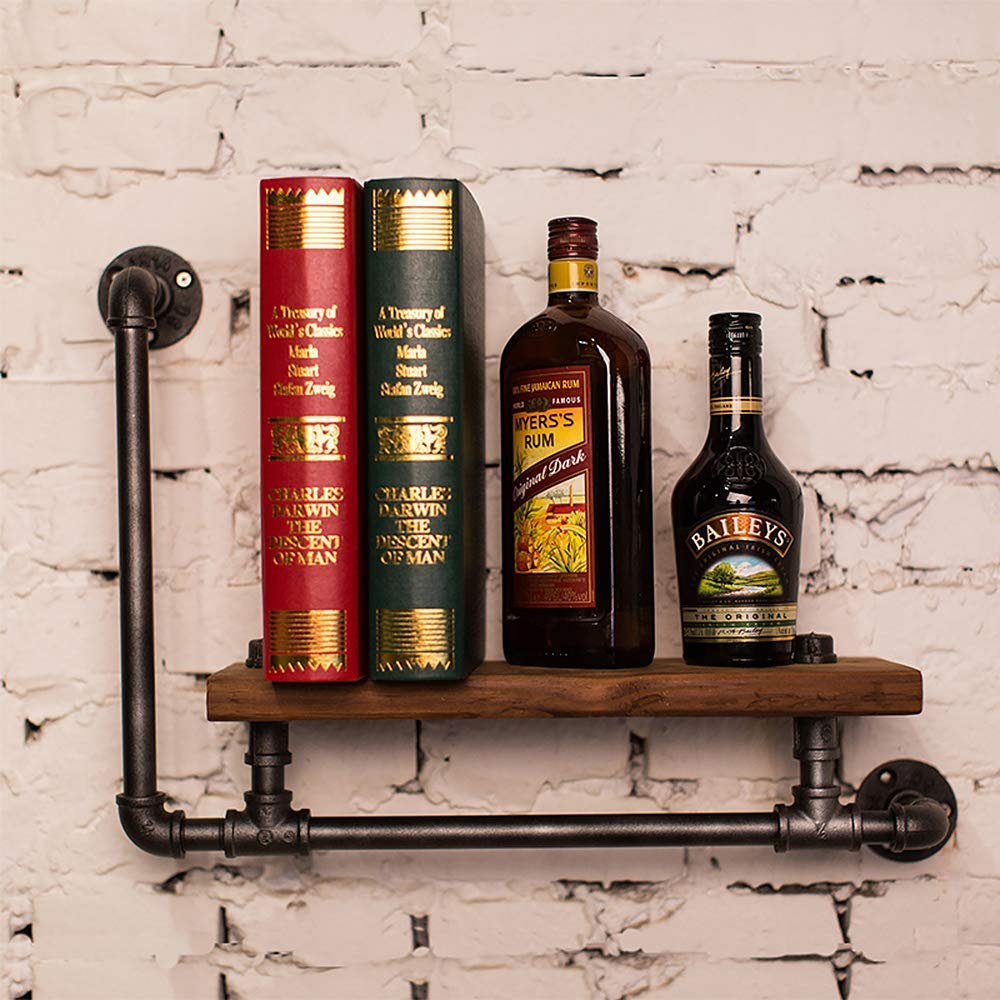 YIMJ Wall Hanging Wood Plate Iron Pipe Book Shelf Retro Art Display Shelves Bookshelf Storage Rack Decorative Bookshelf For Living Room