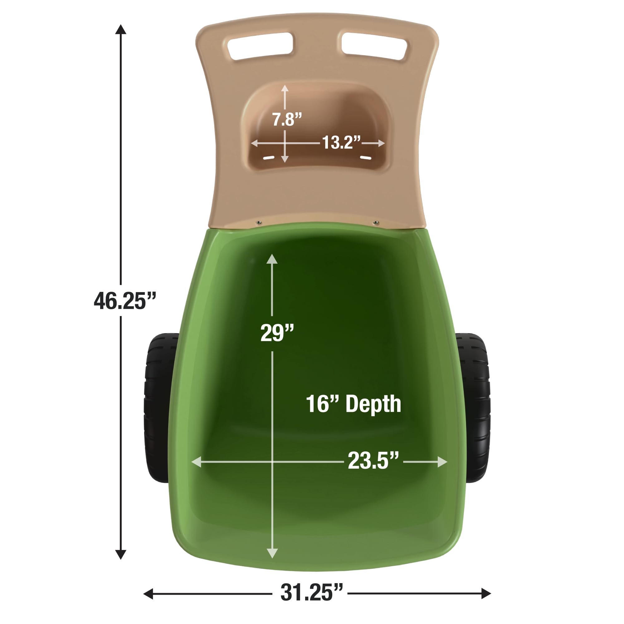 Simplay3 Wheelbarrow Easy Haul with Garden Tool Storage Tray, Durable Heavy-Duty Plastic with Large Easy Turn Wheels - Green, Made in USA