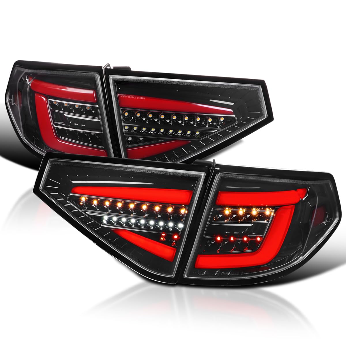 Jet Black SPEC-D TUNING Sequential Tail Lights w/Red LED Bar Compatible with 2008-2014 Subaru Impreza WRX Hatchback, Left + Right Pair Assembly
