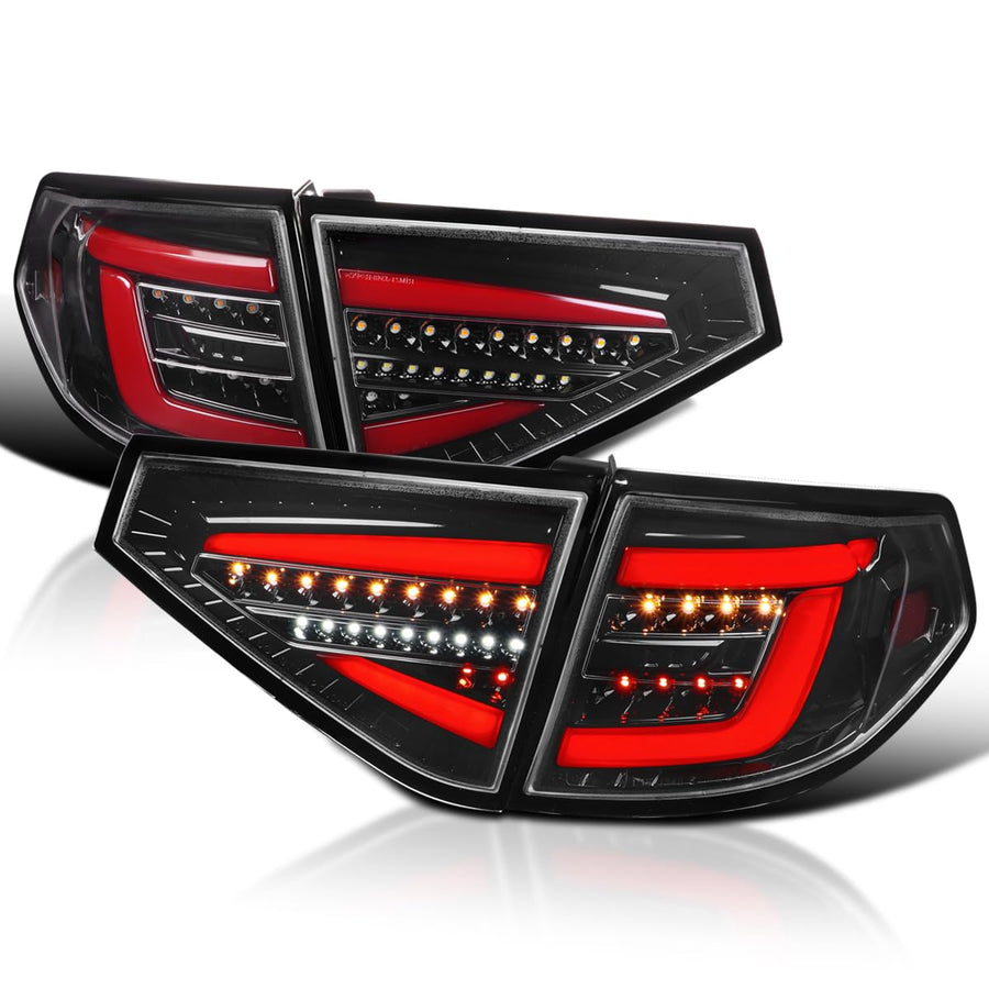 Jet Black SPEC-D TUNING Sequential Tail Lights w/Red LED Bar Compatible with 2008-2014 Subaru Impreza WRX Hatchback, Left + Right Pair Assembly