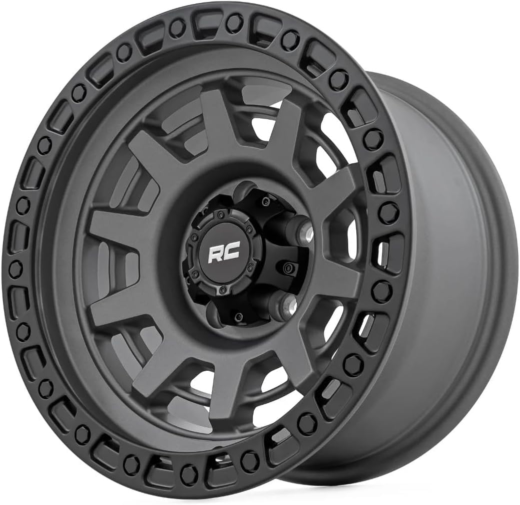 Rough Country One-Piece Aluminum Wheel 85 Series with Simulated Beadlock - 17x9, 6x135mm Bolt Pattern, 12mm Offset, Gunmetal Gray/Black