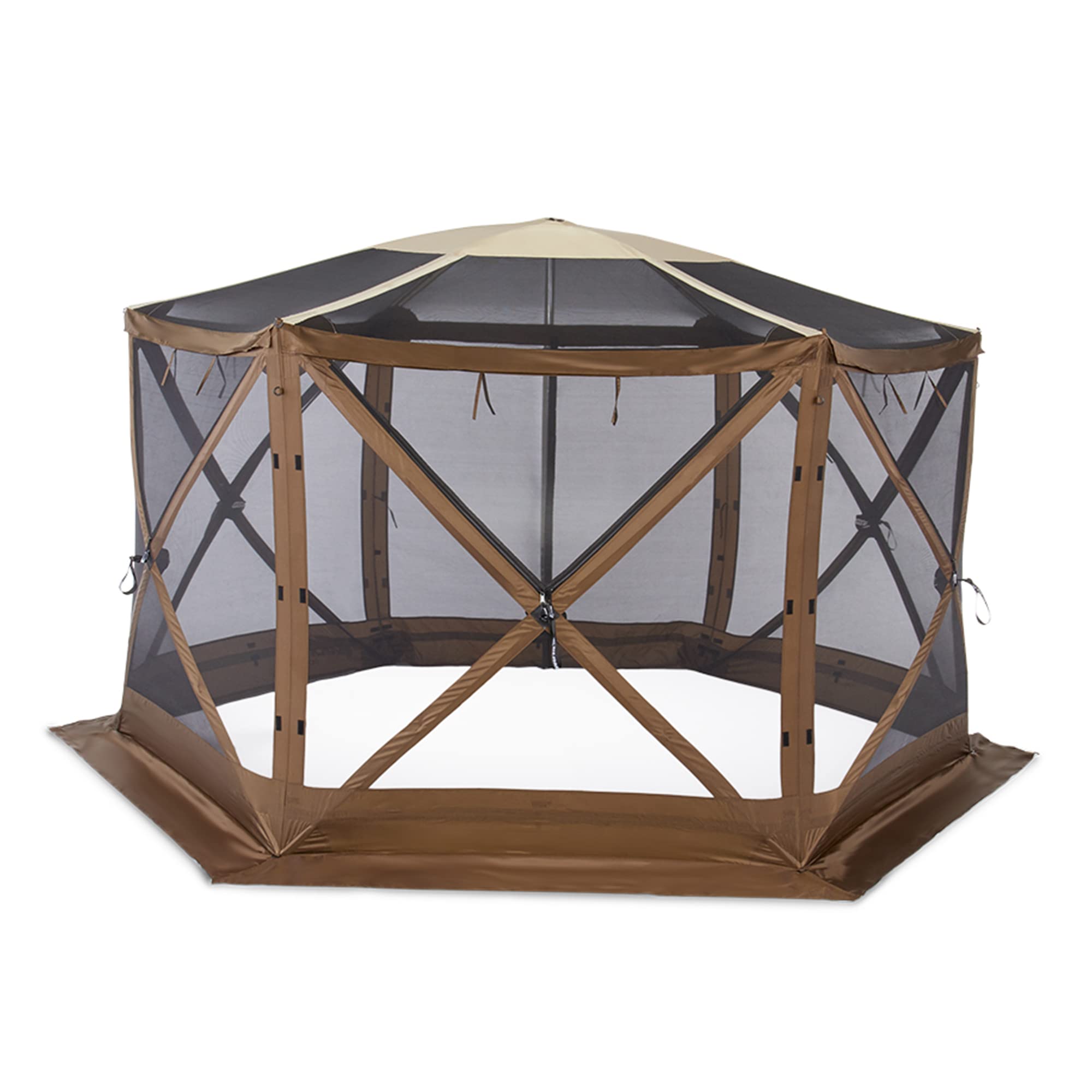 Clam Quick-Set Shelter Sky Screen – 8-Person Pop-Up Tent with Screened Roof for Airflow & Stargazing, 140" x 140", Brown, Instant Setup, Oversized Carry Bag – Camping, Tailgating, Outdoor Use
