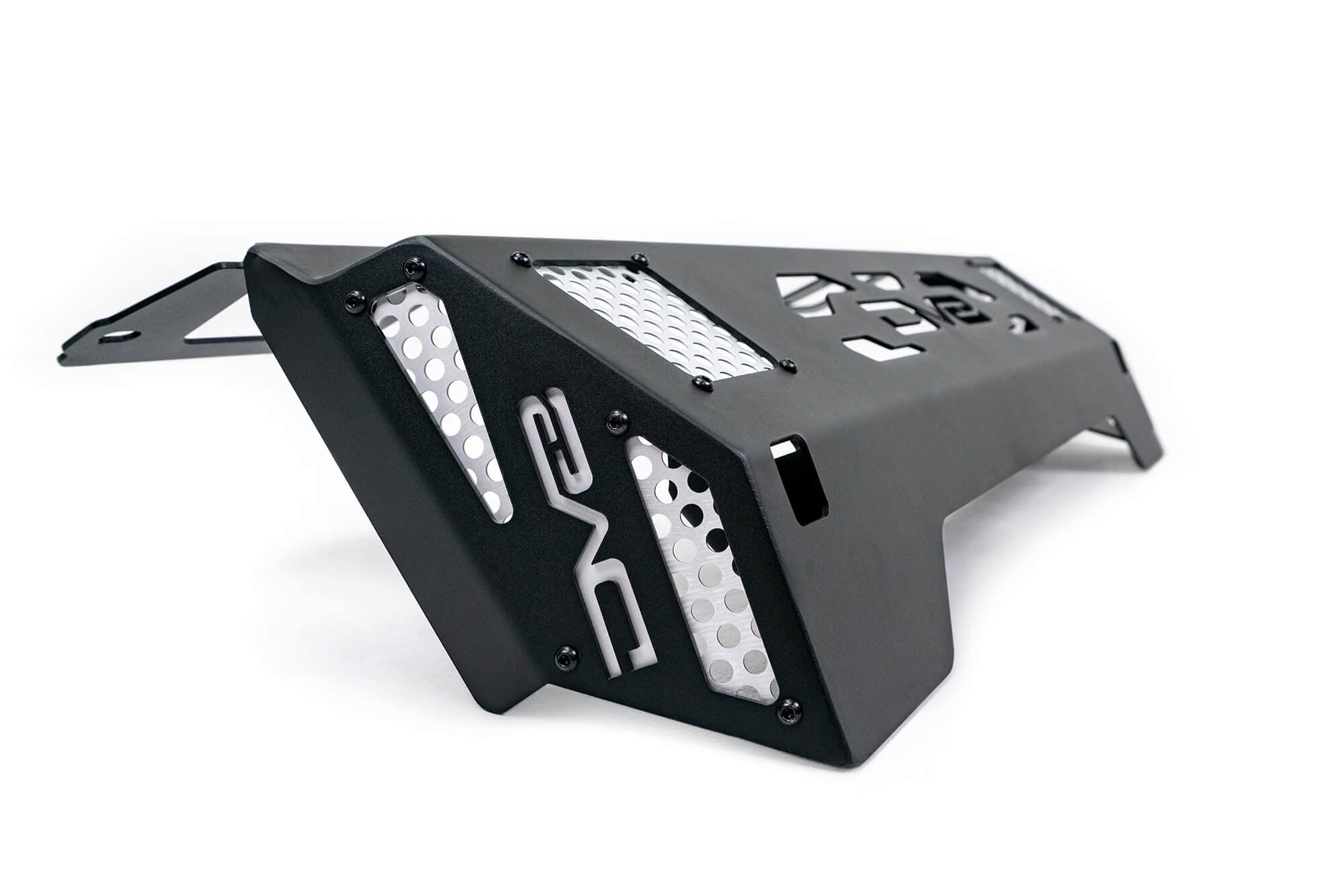 Steel Front Skid Plate DV8 Offroad for 2021-2025 Ford Bronco | Protects Front Underbody | Paintable Aluminum Inserts | Bolt-on Installation | Black Finish