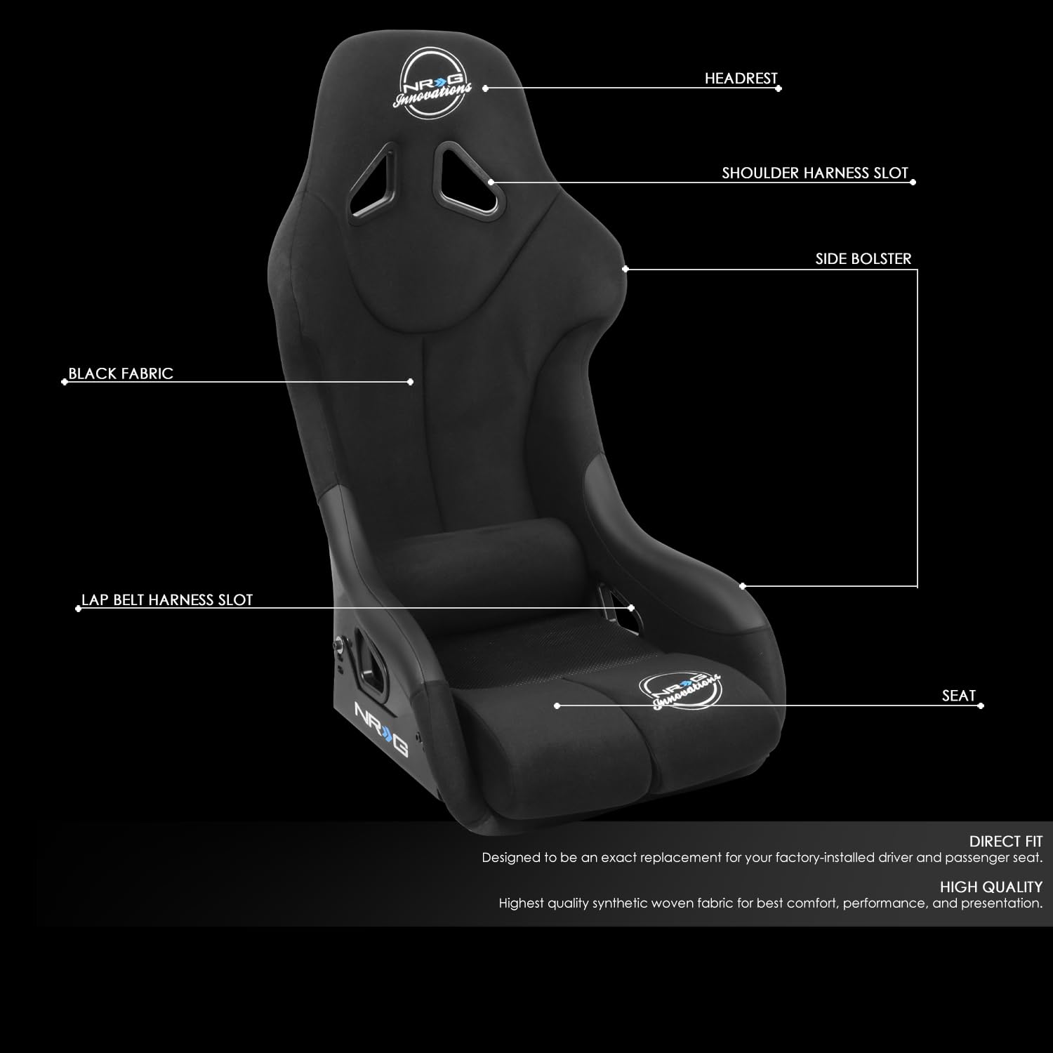 NRG Innovations FIA Competition Seat NRG-FRP-RS400C with Competition Fabric, FIA Homologated with Carbon Back Finish
