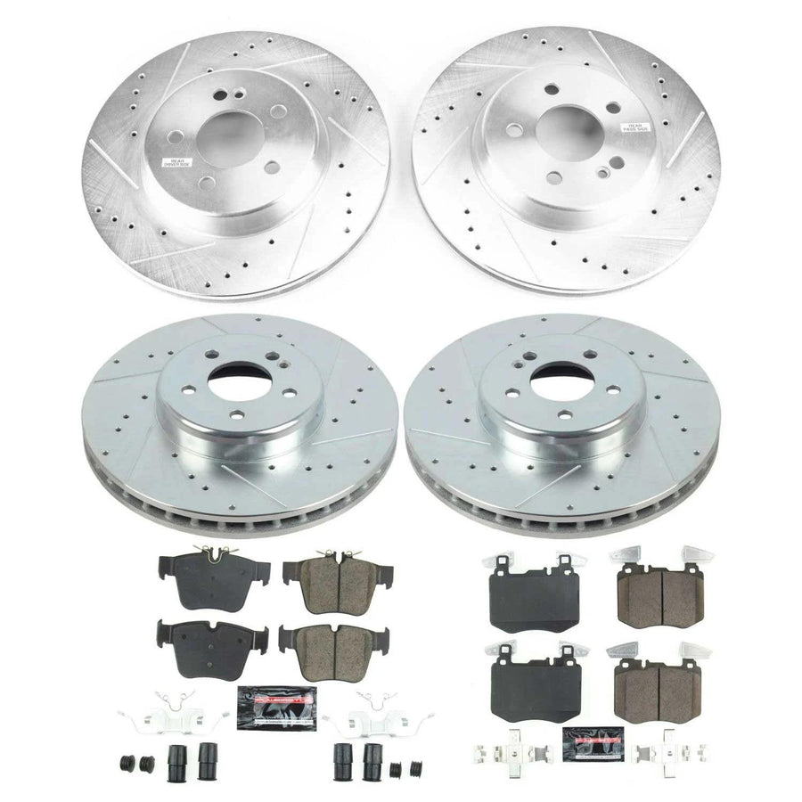 Z23 Power Stop K8352 Front and Rear Brake Kit-Drilled/Slotted Brake Rotors & Carbon Ceramic Brake Pads For Mercedes-Benz GLC300 2019-2021 [Model Specific]