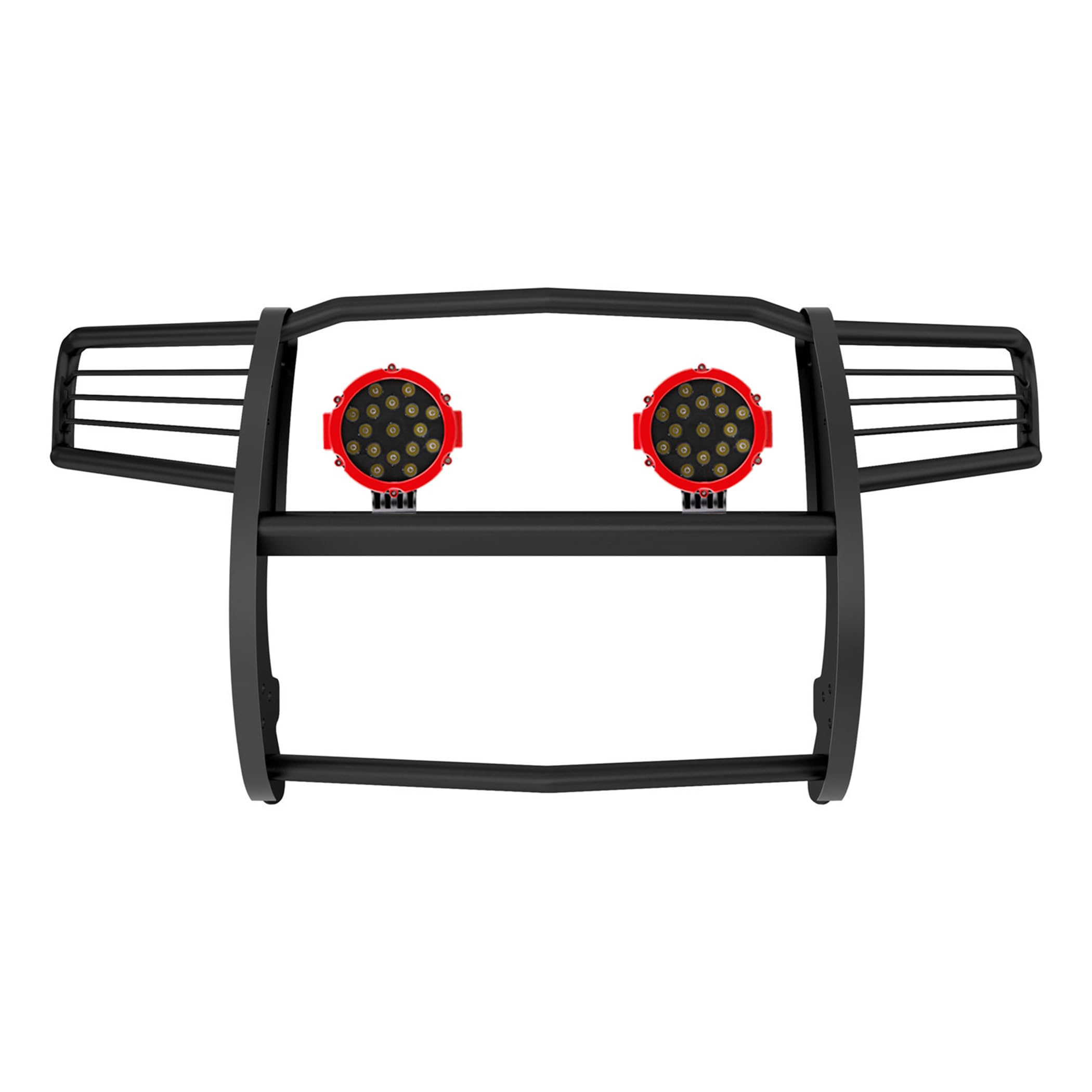 Bumper Guard Black Horse Grille brush Modular Come With pair of 7.0"Dia.LED Lights with Red Trim Rings Compatible with 2011-2021 Jeep Grand Cherokee-17A080202MA-PLR
