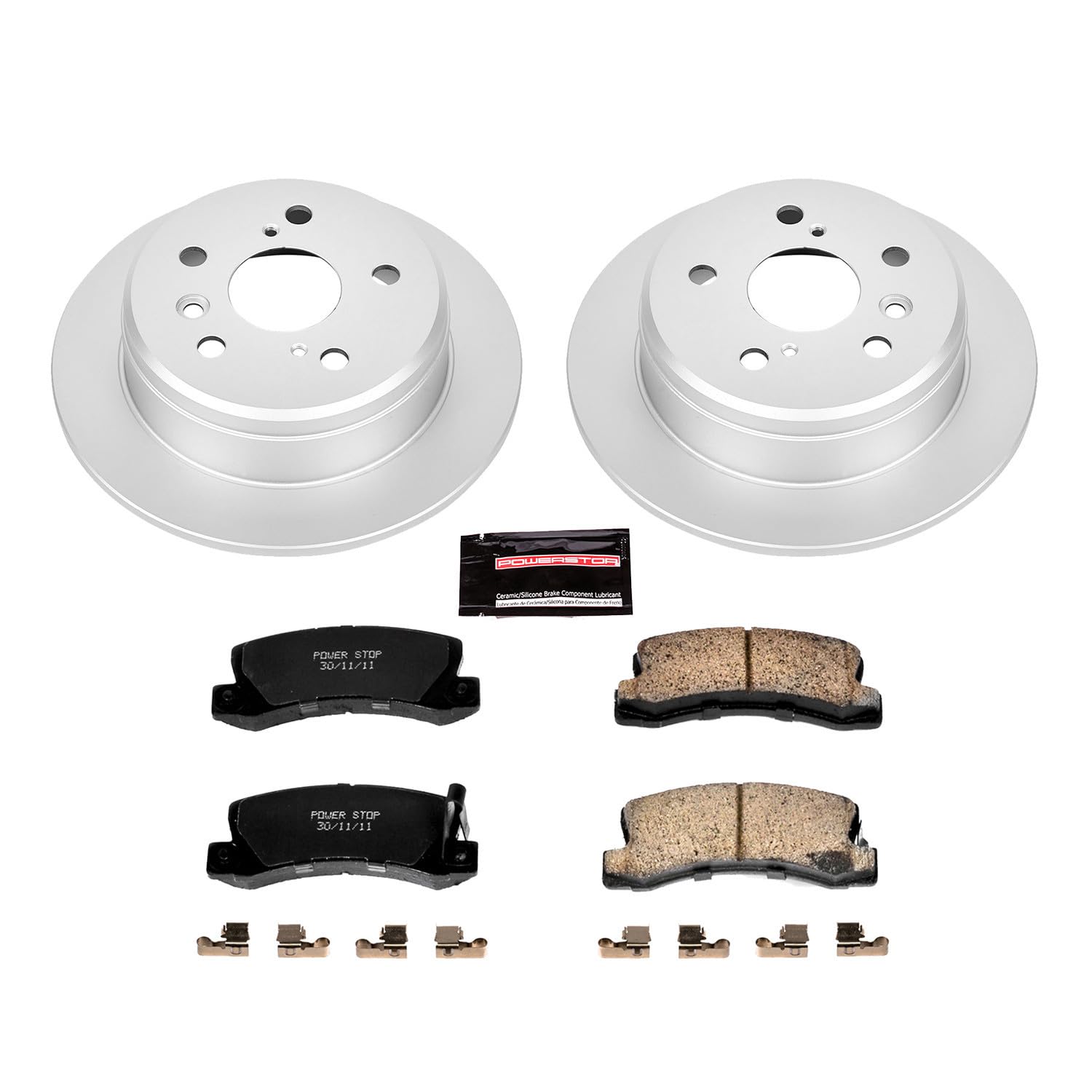 Power Stop Coated Brake Rotor & CRK2565 Ceramic Brake Pads- rear For Lexus ES300 1997-1999, Toyota Camry 1992-1999, Toyota Solara 1999 [Model Specific]